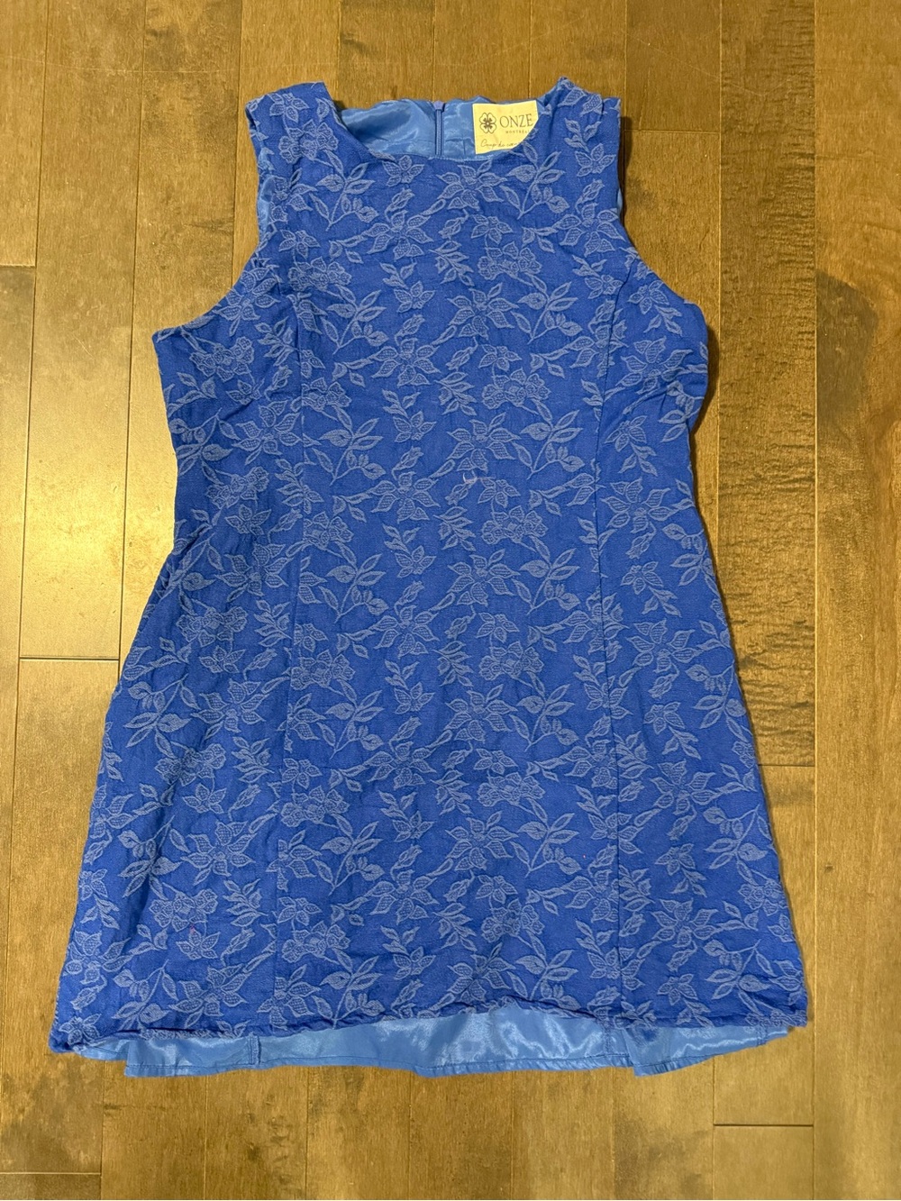 ONZE Montréal Blue Floral Lace A-Line Dress Pockets L